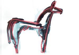Kůň III, 2016 (olejový pastel a barvivo na papíře) od Stephen Dow