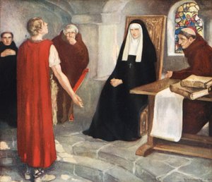 Caedmon před svatou Hildou (barva litho) od Stephen Reid