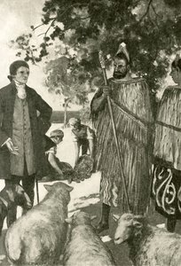 Kapitán Cook získává přízeň u domorodců (litho) od Stephen Reid