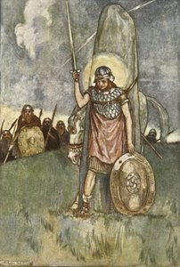 Cuchulain přichází konečně ke své smrti, ilustrace z „Cuchulain, The Hound of Ulster“ od Eleanor Hull (1860-1935) od Stephen Reid