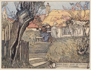 Ilustrace k filmu The Deserted Village od Olivera Goldsmithe (barevná litografie) od Stephen Reid