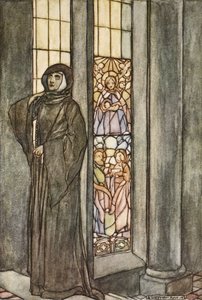 Slyšela znovu a znovu volat své vlastní jméno, ilustrace z „The High Deeds of Finn, and other Bardic Romances of Ancient Ireland“ od T.W. Rolleston (barva lito)