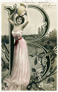 B: Bianca Toledo, umělkyně, zpěvačka a sevilská tanečnice z Belle Epoque - Casino de Paris, Folies Bergere, Jardin de Paris - Abeceda na pohlednici