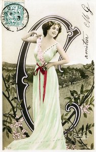C: Bianca Toledo, umělkyně, zpěvačka a sevillská tanečnice z Belle Epoque - Casino de Paris, Folies Bergere, Jardin de Paris - Abeceda na pohlednici