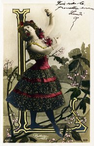 L: Luz Chavita, herečka a tanečnice z Belle Epoque - Opéra Comique, Paříž - Abeceda na pohlednici od Studio Reutlinger