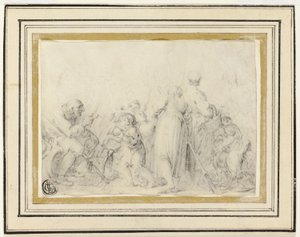 Žánrová scéna se starým mužem, venkovankami a dětmi od Style of Jean Baptiste Greuze