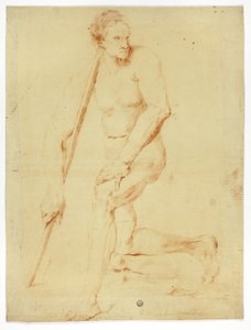 Akademický mužský akt opírající se o personál od Style of Pompeo Girolamo Batoni