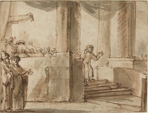 Jidáš opouštějící velekněze od Style of Rembrandt van Rijn