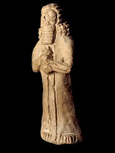 Sumerská civilizace: terakotová soška ochranného džina uložená pod základy domu. 8.-7. století před naším letopočtem. Ztlumit. 13 cm Bagdád, Národní irácké muzeum