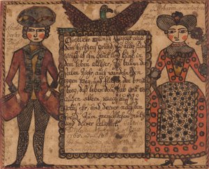 Křestní přání pro Catarinu Titzlir, asi 1765 (akvarel) od Sussel Washington