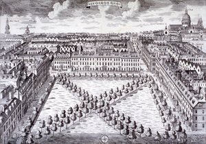 Pohled z ptačí perspektivy na náměstí Charterhouse, Finsbury, Londýn, c1750 od Sutton Nicholls