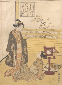 Dospívající chlapec a dívka s divákem pro optický obraz Nozoki-karakuri, Kobo Da..., ca. 1788. od Suzuki Harunobu