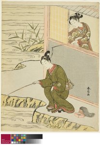 Krása škádlení mladého muže Rybaření, c. 1768 od Suzuki Harunobu