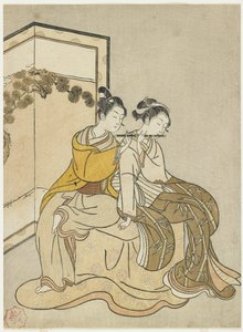 Tisk kalendáře pro Meiwa 2 a Mitate of Emperor Xuanzong a Yang Guifei, 1765 od Suzuki Harunobu