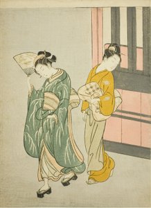 Čištění vánku z ventilátoru (Ogi no seiran), ze série "Osm pohledů do salonu (Zashiki hakkei)" od Suzuki Harunobu