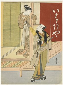 Kurtizána zadržující mladého muže jako Mitate z Ibaraki a Watanabe no Tsuna, c. 1767 od Suzuki Harunobu