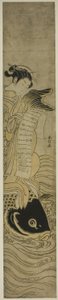 Kurtizána Riding a Carp (parodie na taoistického Immortal Kinko [čínsky: Qin Gao]) od Suzuki Harunobu