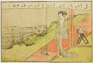 Dvoustránkový obrázek z dílu sv. 1 z "Obrázkové knihy jarních brokátů (Ehon haru no nishiki)" od Suzuki Harunobu
