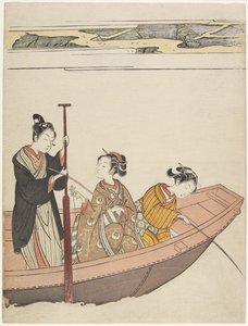 Rybaření v blízkosti svatyně Mimeguri na řece Sumida, c. 1767 od Suzuki Harunobu
