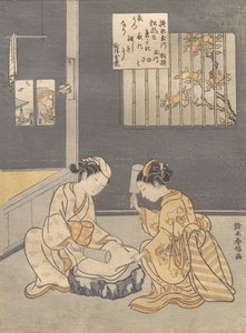 Fulling Cloth na řece Jewel Kinuta no Tamagawa, ca. 1768, ca. 1768. od Suzuki Harunobu