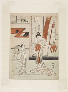 Geisha and Attendant (barevný dřevořez) od Suzuki Harunobu