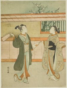 Hraní Battledore a Shuttlecock od Suzuki Harunobu