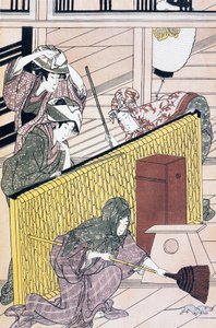 Sluha honí myši v domě, umělecký tisk ukiyo-e od Suzuki Harunobu (1725-1770), dřevoryt, japonská civilizace, období Edo od Suzuki Harunobu
