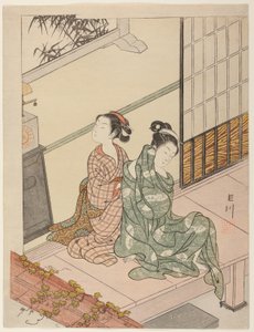 Večerní zvon hodin (Tokei no bansho), ze série „Osm pohledů do salonu (Zashiki hakkei)“ od Suzuki Harunobu