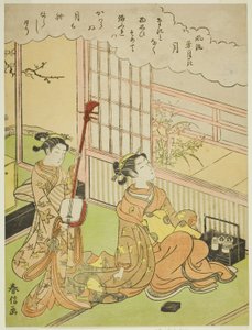 Měsíc (Tsuki), ze série "Módní scény sněhu, měsíce a květin (Furyu setsugekka)" od Suzuki Harunobu