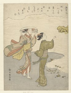 Dvě dívky na pláži Sto básní od jednoho sta básníků (název série) Hyakunin isshu (název série) od Suzuki Harunobu