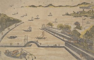 Pohled na Fukagawa, Edo nebo? 1764. , komár. 1764. od Suzuki Harunobu