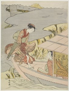 Žena nasedající na loď, c. 1767 od Suzuki Harunobu