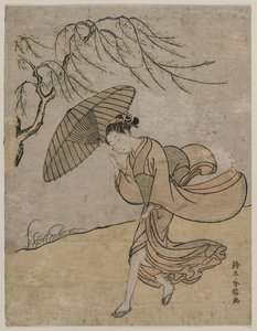 Žena běžící kolem vrby ve větru, 1766 nebo 1767. od Suzuki Harunobu