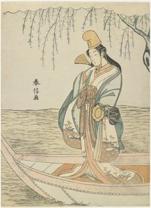 Žena ve člunu Asazuma v masce Shirabyo_shi, c. 1767 od Suzuki Harunobu
