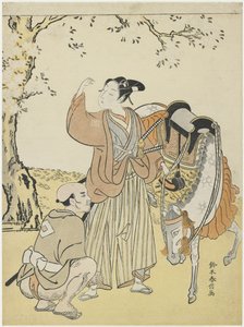 Mladý samuraj si prohlíží třešňové květy jako Mitate prince Kaoru, c. 1767 od Suzuki Harunobu