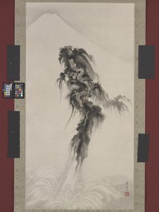 Rising Dragon a hora Fuji (inkoust a zlato na papíře) od Suzuki Kiitsu