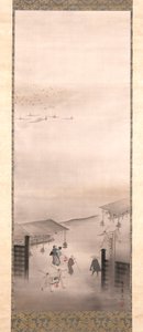 Yoshiwara a Shinagawa (inkoust, barva a zlato na hedvábí) od Suzuki Kiitsu