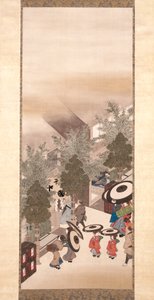 Yoshiwara a Shinagawa (inkoust, barva a zlato na hedvábí) od Suzuki Kiitsu