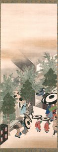 Yoshiwara a Shinagawa, období Edo (inkoust, barva a zlato na hedvábí) od Suzuki Kiitsu