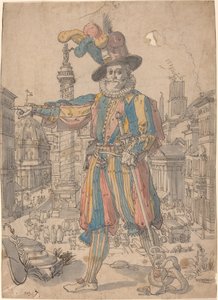 Giovanni Grosso ze švýcarské gardy stojící před výhledem na Řím od Swiss 17th Century after Francesco Villamena