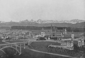 Bern, Vue sur le Kirchenfeld et les Alpes bernoises (černobílá fotografie) od Swiss Photographer
