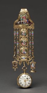 Hodinky Chatelaine, polovina 19. století (kov a smalt) od Swiss School