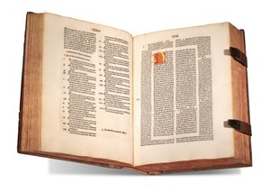 De civitate Dei, s komentářem Thomase Waleyse († před 1349) a Nicolause Triveta (1258?-1328), od Augustina z Hippo, vytištěno 1489 (vellum) od Swiss School