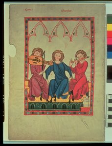 Hudebníci, z Manasseova kodexu, sbírky dvorských milostných písní, cca 1300-20 od Swiss School