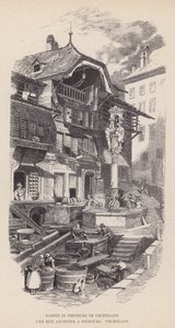 Část ve Freiburg im Uechtland, Stará ulice ve Freiburgu, Uechtland (rytina) od Swiss School