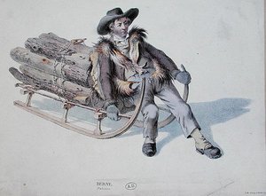 Sledger z okresu Berne, začátek 19. století (barevná rytina) od Swiss School
