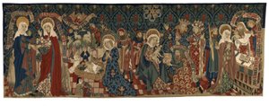 Selkä kuvakudos, jossa on neljä kohtausta Neitsyen elämästä, Baselista, n. 1450-1475 (villa- ja valkoiset pellavalangat) od Swiss School