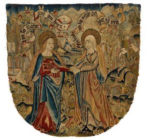Vierailua kuvaava kuvakudospaneeli, n. 1500 (villa, silkki, metalli ja kulta) od Swiss School