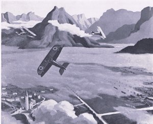 Britští skauti opouštějící své letiště na hlídce nad Asiago Plateau v Itálii z British Adventure vydané Collinsem, 1947 od Sydney Carline