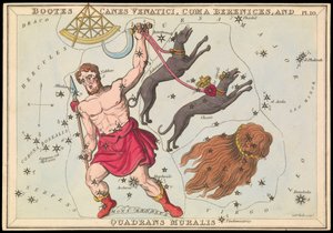 Bootes Canes Venatici, Coma Berenices a Quadrans Muralis, asi 1825 (karta, papír, tkanivo) od Sydney Hall